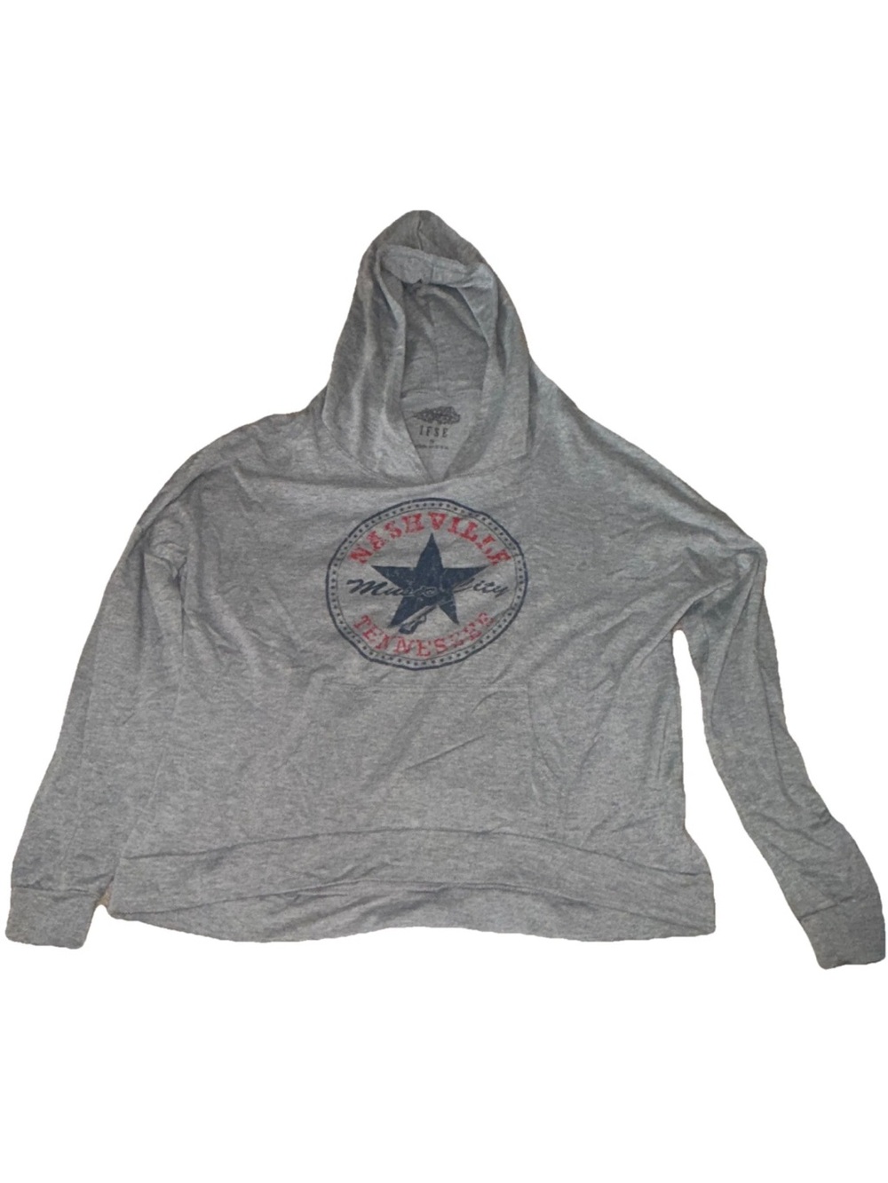 Gray Hooded Pullover Sweatshirt with Star Emblem